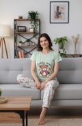 Yeşil Ayıcık Desenli Kısa Kollu Pamuklu Pijama Takımı